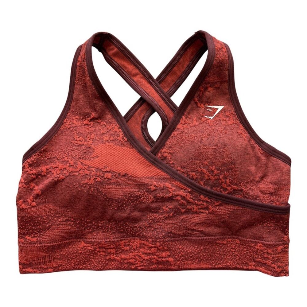 Gymshark Adapt Camo Seamless Sports Bra Savanna/Cherry Brown Medium Support Sz M